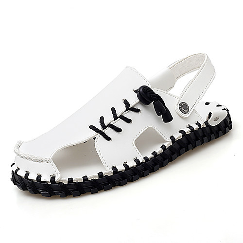 

Men's Sandals Crochet Printed Oxfords Flat Sandals Sporty Casual Beach Daily Outdoor Water Shoes Walking Shoes Nappa Leather Cowhide Breathable Handmade Non-slipping Booties / Ankle Boots White Black