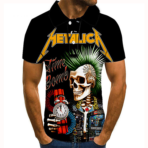 

Men's Golf Shirt Tennis Shirt 3D Print Graphic Prints Skull Letter Button-Down Short Sleeve Street Tops Casual Fashion Cool Black / Sports
