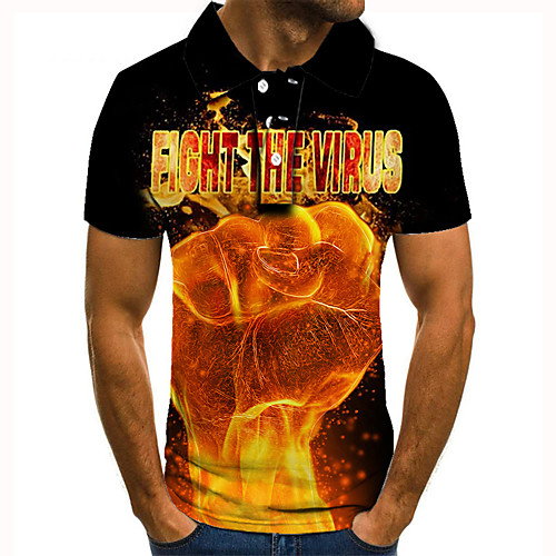 

Men's Golf Shirt Tennis Shirt 3D Print Graphic Prints Hand Letter Button-Down Short Sleeve Street Tops Casual Fashion Cool Black / Sports