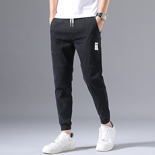 

Men's Chino Jeans Pants Solid Color Letter Black Blue Army Green
