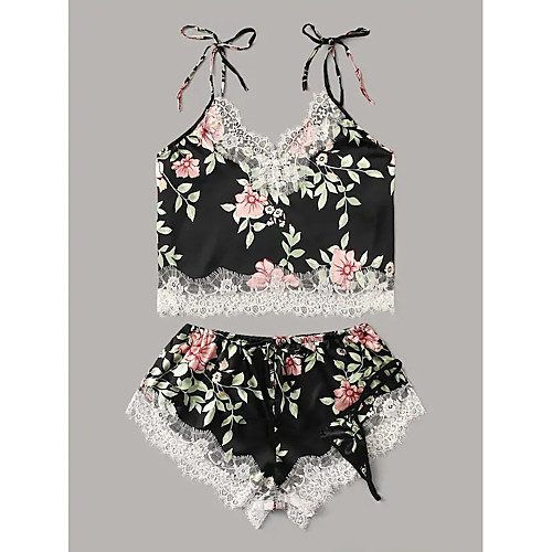 

Women's Flower Layered Lace Plus Size Sexy Matching Bralettes Suits Nightwear Floral Solid Colored Bra Green / Rainbow / Black XL XXL 3XL / Hole / Hole