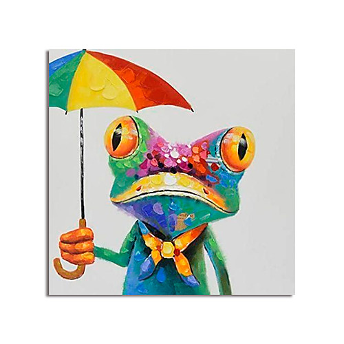 

Nursery Oil Painting Hand Painted Abstract Frog with Umbrella by Canvas Painting Comtemporary Simple Modern Stretched Canvas Ready to Hang