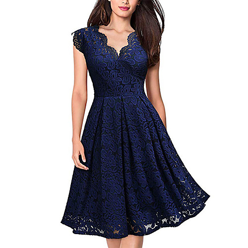 

Women's Swing Dress Knee Length Dress Purple Wine Green Dusty Blue Black Sleeveless Solid Color Zipper Lace Patchwork Spring Summer V Neck Elegant Sexy Party Going out 2021 S M L XL XXL 3XL