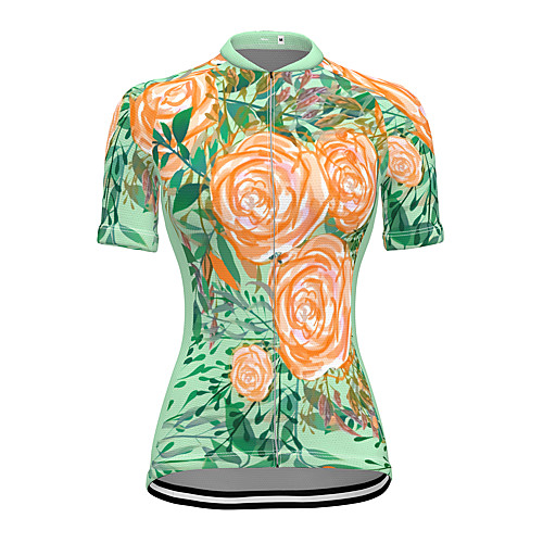 

21Grams Women's Short Sleeve Cycling Jersey Summer Spandex Polyester Green Floral Botanical Bike Jersey Top Mountain Bike MTB Road Bike Cycling Quick Dry Moisture Wicking Breathable Sports Clothing