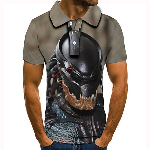 

Men's Golf Shirt Tennis Shirt 3D Print Graphic Prints Skull Monster Button-Down Short Sleeve Street Tops Casual Fashion Cool Gray / Sports