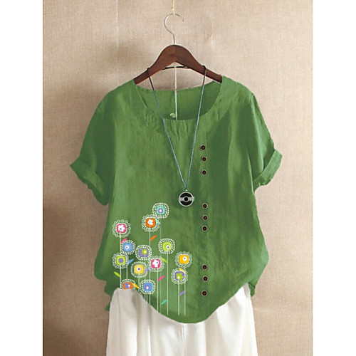 

Women's Plus Size Tops Blouse Shirt Graphic Short Sleeve Round Neck Casual / Daily Spring Summer Purple Green Red Big Size L XL XXL XXXL 4XL / Cotton / Cotton