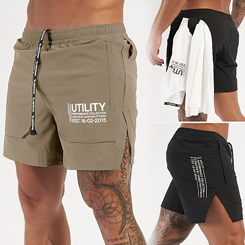 

Men's Casual / Sporty Athleisure Breathable Sports Daily Beach Chinos Shorts Pants Letter Short Drawstring Elastic Waist Solid color khaki Black Without Letters Black Khaki