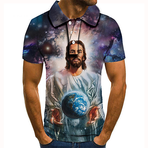 

Men's Golf Shirt Tennis Shirt 3D Print Graphic Prints Human Button-Down Short Sleeve Street Tops Casual Fashion Cool Blue / Sports