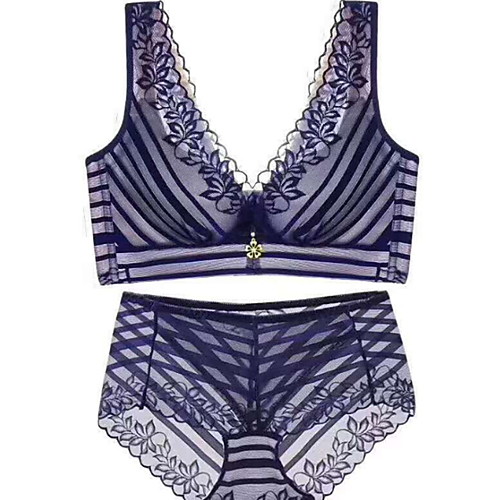 

Women's Bra & Panty Set Wireless 3/4 Cup Voiles & Sheers Sexy Blue