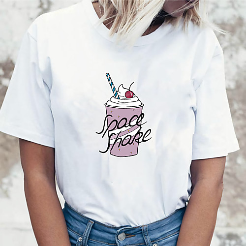 

Women's T shirt Floral Graphic Mouth Print Round Neck Tops 100% Cotton Basic Basic Top White Blue Purple