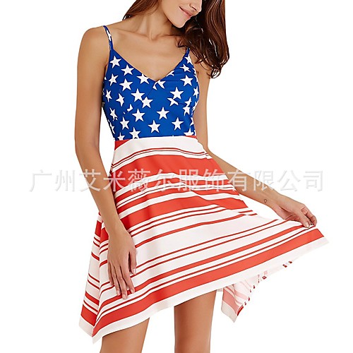 

amazon europe and the united states new cross-border women's united states independence day sling flag printed loose casual dress