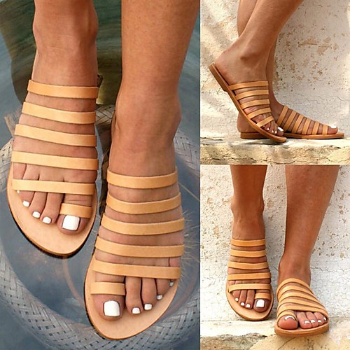 

Women's Sandals Boho Bohemia Beach Bunion Sandals Gladiator Sandals Roman Sandals Flat Heel Round Toe PU Solid Colored Light Brown Black Gold