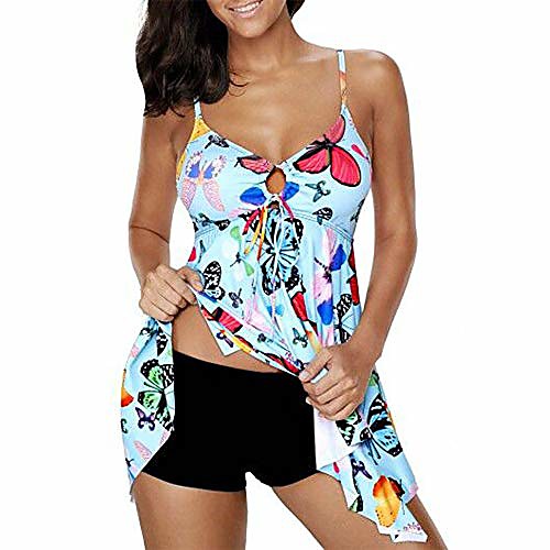 

Women's Tankini 2 Piece Swimsuit Hollow Out Ruched Print Blue Swimwear Bathing Suits / Beach