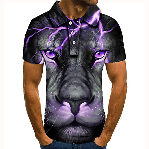 

Men's Golf Shirt Tennis Shirt 3D Print Graphic Prints Cheetah Print Animal Button-Down Short Sleeve Street Tops Casual Fashion Cool Purple / Sports