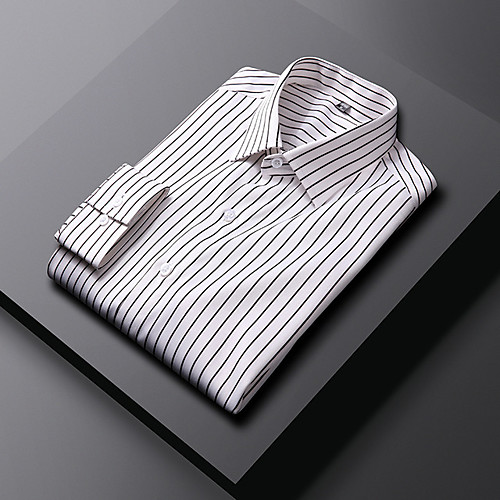 

Men's Shirt non-printing Striped Long Sleeve Daily Tops Business Basic Button Down Collar White Black / Work
