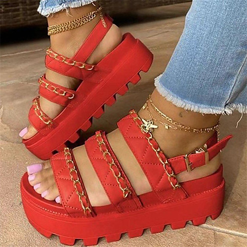 

Women's Sandals Platform Sandals Wedge Heel Round Toe PU Buckle Solid Colored White Red Black