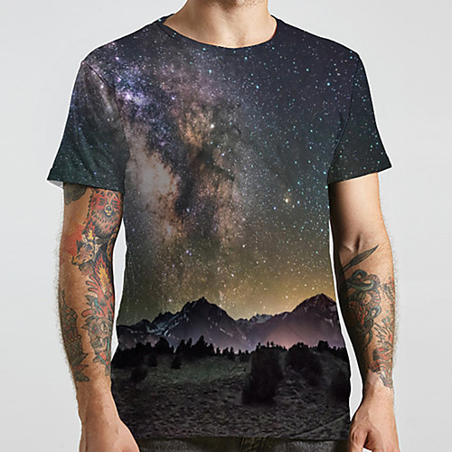 

Men's Unisex Tee T shirt 3D Print Galaxy Graphic Prints Plus Size Print Short Sleeve Casual Tops Basic Designer Big and Tall Black / Gray