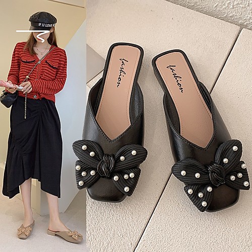 

Women's Clogs & Mules Heeled Mules Chunky Heel Square Toe PU Synthetics Almond Black Green