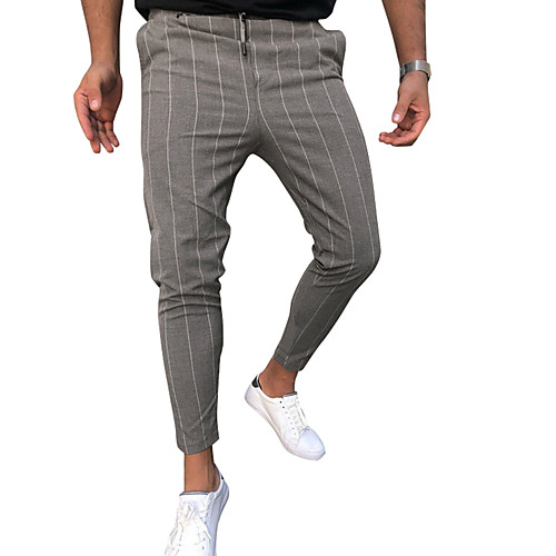 

Men's Stylish Pants Pants Stripe Print Black Gray