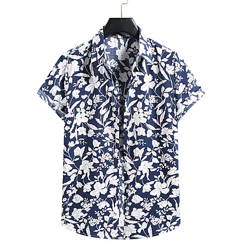 

Men's Shirt Other Prints Plants Print Short Sleeve Casual Tops Hawaiian Button Down Collar Yellow Navy Blue
