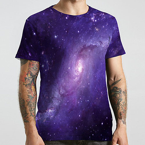 

Men's Unisex Tee T shirt 3D Print Galaxy Graphic Prints Plus Size Print Short Sleeve Casual Tops Basic Designer Big and Tall Blue