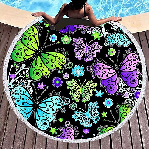 

amazon hot-selling microfiber beach towel butterfly series round bath towel shawl diameter 150cm can be customized