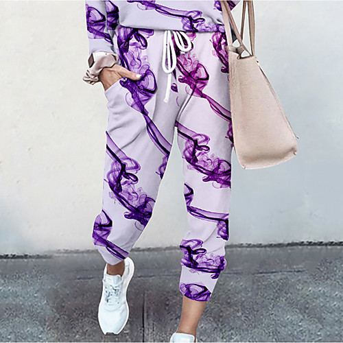 

Women's Basic Soft Comfort Daily Home Jogger Pants Graphic Prints Graffiti Full Length Elastic Drawstring Design Print Purple Red Navy Blue Light Blue