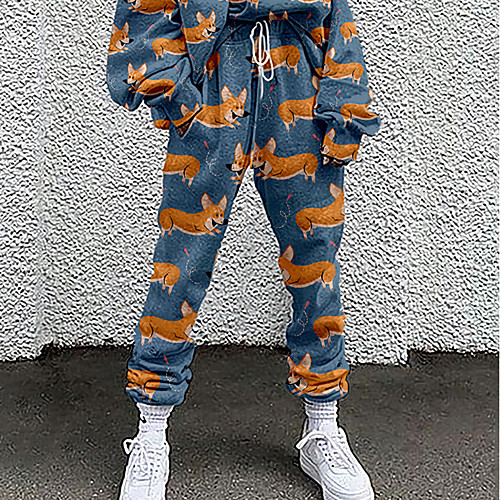 

Women's Fashion Casual / Sporty Comfort Going out Weekend Sweatpants Pants Dog Animal Full Length Pocket Print Blue