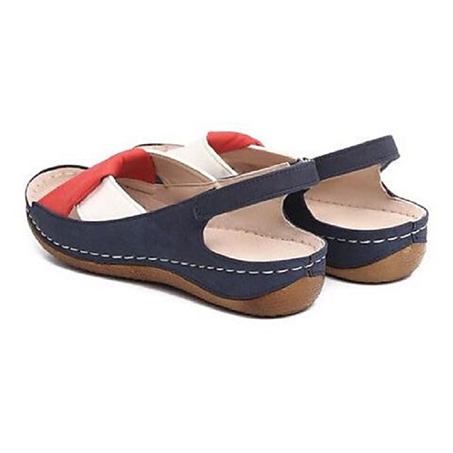 

Women's Sandals Boho Bohemia Beach Flat Heel Round Toe PU Color Block Black Gray