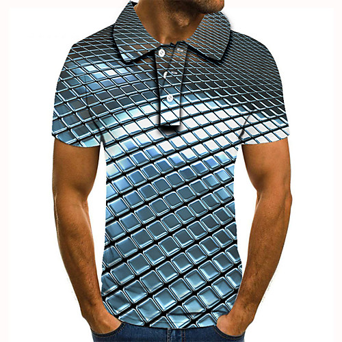 

Men's Golf Shirt Tennis Shirt 3D Print Graphic Prints Geometry Button-Down Short Sleeve Street Tops Casual Fashion Cool Blue / Sports