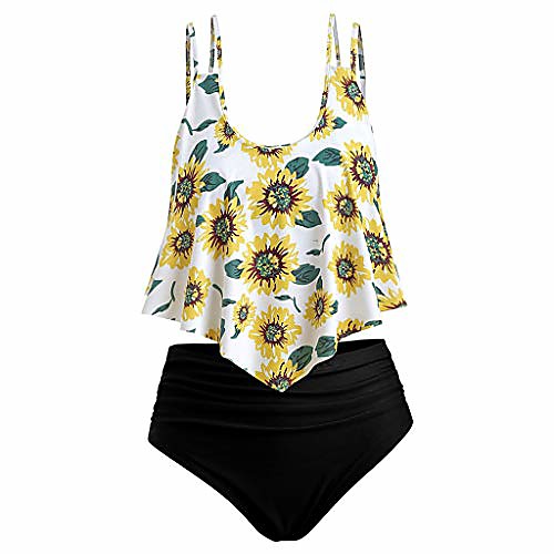 

Women's Bikini Swimwear Swimsuit Ruffle Black with yellow White with yellow White with black Pink print Burgundy print Plus Size Swimwear Bathing Suits / 2 Piece