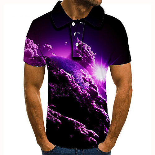 

Men's Golf Shirt Tennis Shirt 3D Print Graphic Prints Clouds Button-Down Short Sleeve Street Tops Casual Fashion Cool Purple / Sports