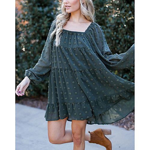 

Women's A Line Dress Knee Length Dress Green Black Long Sleeve Floral Patchwork Spring Summer Square Neck Casual Sexy Holiday Beach 2021 S M L XL