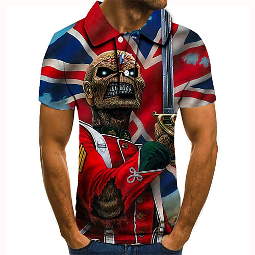 

Men's Golf Shirt Tennis Shirt 3D Print Skull American Flag Button-Down Short Sleeve Street Tops Casual Fashion Cool Red / Sports