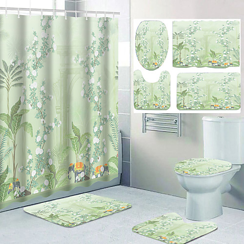 

Four-piece Set of Waterproof Shower Curtain and Hook Cushion for Bathroom Casual Decoration