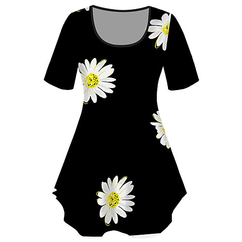 

Women's Plus Size Tops T shirt Graphic Sunflower Print Short Sleeve Crewneck Basic Black Dark Gray Big Size XL XXL 3XL 4XL 5XL