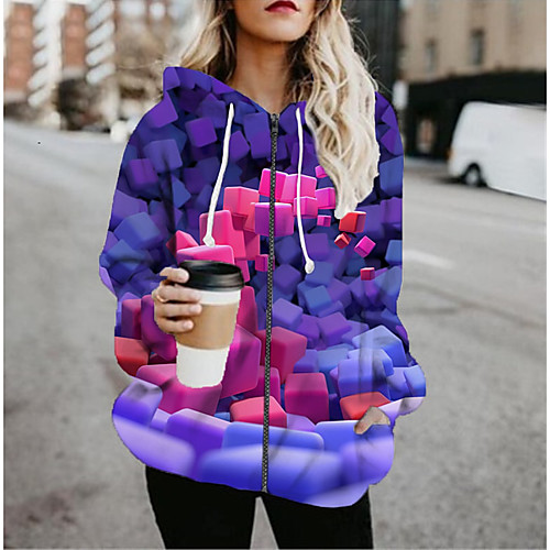 

Women's Jacket Daily Fall Spring Regular Coat Regular Fit Casual Jacket Long Sleeve 3D Print Print Purple / Holiday