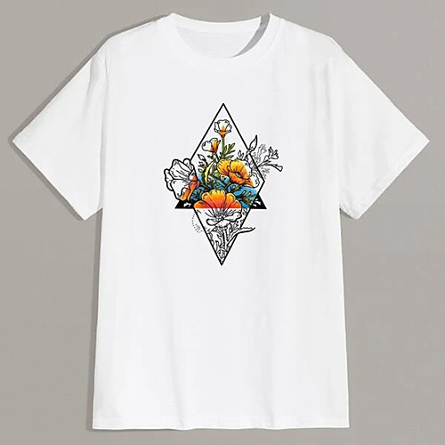 

Men's Unisex Tee T shirt Hot Stamping Floral Graphic Prints Plus Size Print Short Sleeve Casual Tops 100% Cotton Basic Designer Big and Tall White