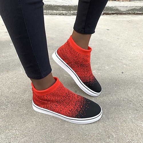 

Women's Flats Flyknit Shoes Flat Heel Round Toe PU Red Blue Gray