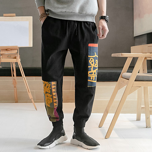 

Men's Chinoiserie Chino Comfort Breathable Loose Casual Daily Harem Loose Jogger Chinos Pants Patchwork Color Block Ankle-Length Drawstring Pocket Elastic Waist Print Red Green / Elasticity