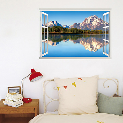 

3D Fake Window New Wall Paste Reflection Of Mountains And Rivers Home Corridor Background Decoration Can Be Removed Stickers