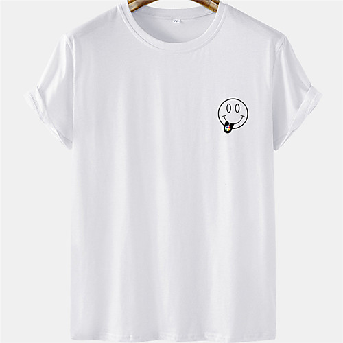 

Men's Unisex Tee T shirt Hot Stamping Smiley Face Plus Size Short Sleeve Casual Tops 100% Cotton Basic Designer Big and Tall White Blushing Pink Khaki