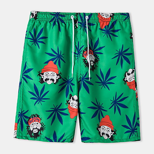 

Men's Basic Hawaiian Sports Daily Holiday Chinos Pants Leaf Knee Length Drawstring Green