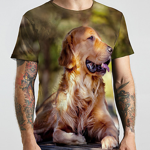 

Men's Unisex Tee T shirt Shirt 3D Print Dog Graphic Prints Animal Plus Size Print Short Sleeve Casual Tops Basic Designer Big and Tall Round Neck Green / Summer