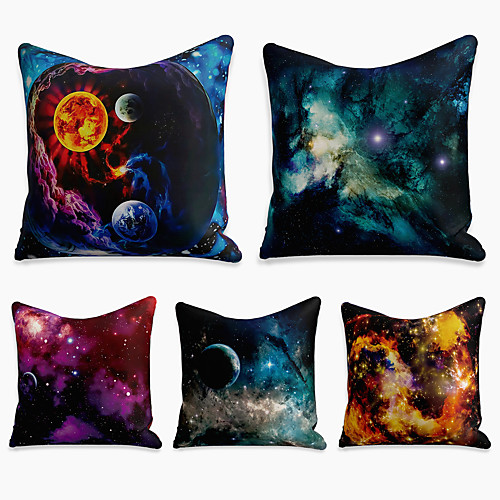 

Double Side Cushion Cover 5PC Faux Linen Soft Square Throw Pillow Cover Cushion Case Pillowcase for Sofa Bedroom 45 x 45 cm (18 x 18 Inch) Superior Quality Machine Washable Print Starry Sky