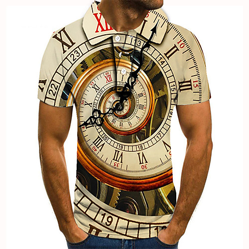 

Men's Golf Shirt Tennis Shirt 3D Print Graphic Prints Machine Button-Down Short Sleeve Street Tops Casual Fashion Cool Brown / Sports