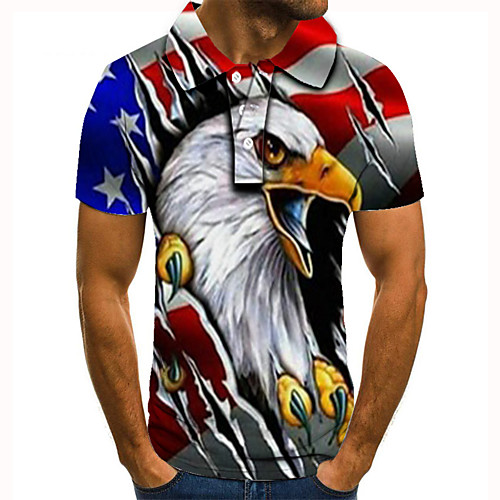 

Men's Golf Shirt Tennis Shirt 3D Print Graphic Prints Eagle American Flag Button-Down Short Sleeve Street Tops Casual Fashion Cool White / Sports