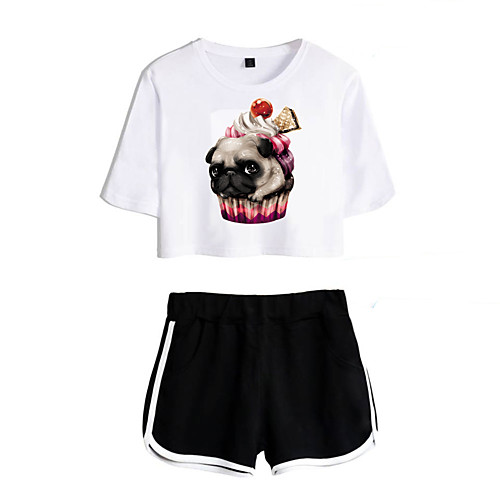 

Women's Basic Streetwear Animal Vacation Casual / Daily Two Piece Set Crop Top Tracksuit T shirt Loungewear Shorts Print Tops