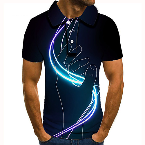

Men's Golf Shirt Tennis Shirt 3D Print Graphic Prints Hand Streamer Button-Down Short Sleeve Street Tops Casual Fashion Cool Blue / Sports