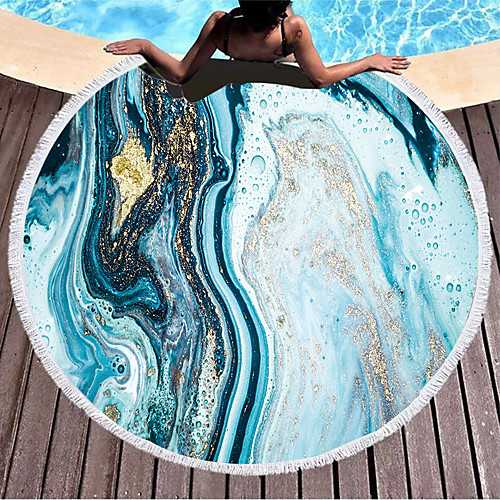 

factory direct big round marble beach towel colorful quicksand pattern microfiber travel blanket swimming cover
